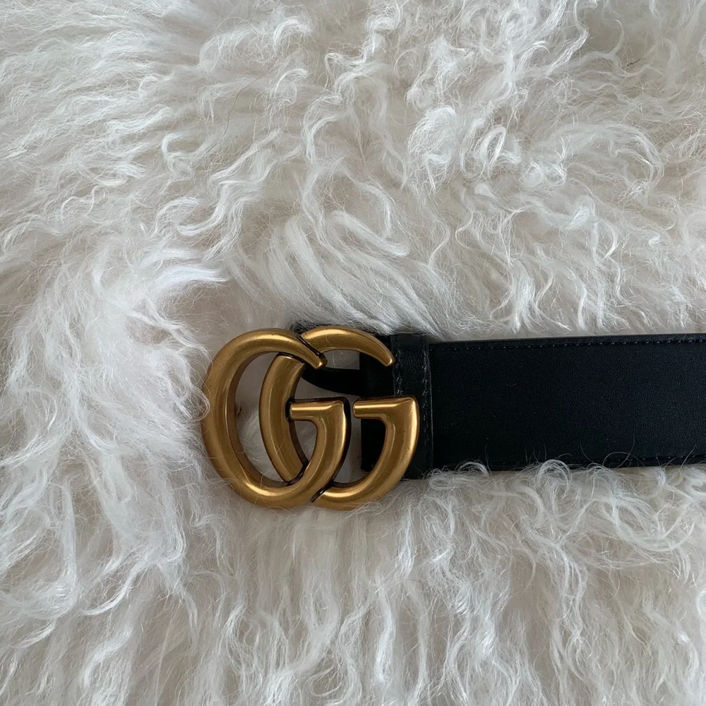 Gucci Black Leather Belt with Gold Double G Logo Buckle